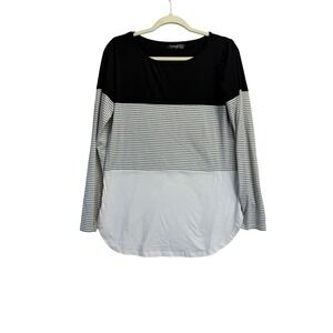 LouKeith Womens Colorblock Striped Long Sleeve Ribbed Knit Tunic Top Black M